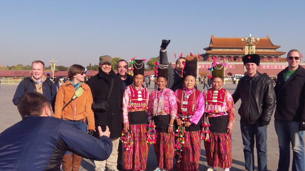 With traditional dance group in Tienanmen square